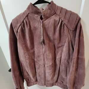 100% Real Leather Women's Zip-Front Jacket in Dusty Rose